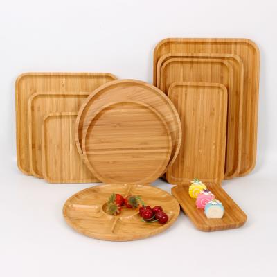 China Wholesale Eco-Friendly Customized Sustainable Bamboo Wooden Tray Japanese Household Tea Dish Dinner Tray Rectangular Tray Carving Plate for sale