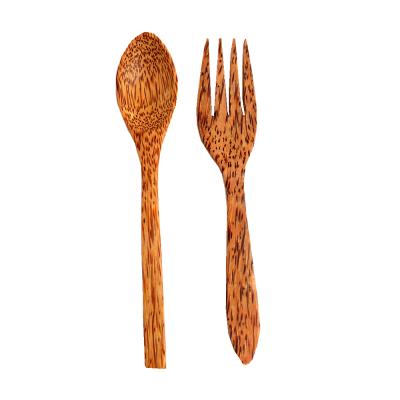 China 100%Biodegradable Eco Stocked Natural Coconut Fork Wooden Spoon Set Organic Fruit Salad Forks For Coconut Shell Bowl Cutlery for sale