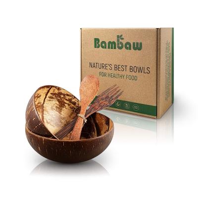 China Amazon Bambaw Logo Decoration Natural Coconut Shell Fruit Salad Rice Noodle Bowl Sustainable Hot Custom Wooden Spoon and Fork for sale