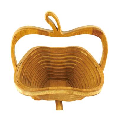 China Eco-friendly Shaped Collapsible Bamboo Fruit Basket Folding Basket Kitchen Vegetable Storage for sale