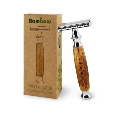 China Single Blade Shaving Hook Safety Double Edge Shaving Beard With Long Natural Bamboo Handle for sale