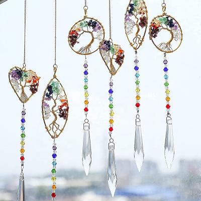 China America Car Hanger Suncatcher Crystal Prisms Sun Catcher Gemstone Tree Of Life Suncatcher for sale