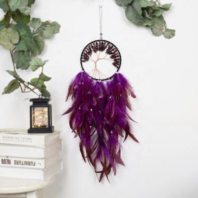 China Handmade Dropshipping Dreamcatchers Indian Dream Catcher Purple Feather Tree of Life for sale