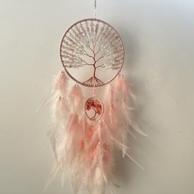 China Dreamcatchers Handmade Indian Dropshipping Rose Feather Catchers Tree With Gemstone for sale