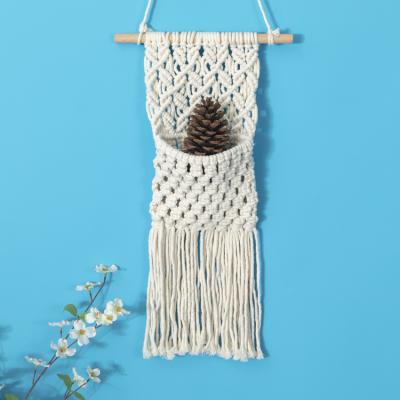 China Custom Bohemian Handmade Macrame Wall Hanging Plant Holder Bag Art Decor Cotton Home Decor for sale