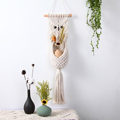 China Small Owl Macrame Plant Hanger Woven Art Wall Hanging Decor New Handmade Boho Art for sale