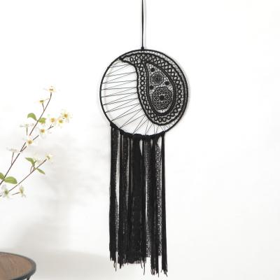 China Dropshipping Large Indian Black Yin Yang Dream Catcher Handmade Wall Hanging Lace Catcher for sale