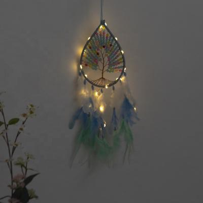 China Dream Catcher Feather Dream Catcher Indian Gemstone Wall Hanging Tree of Life for sale