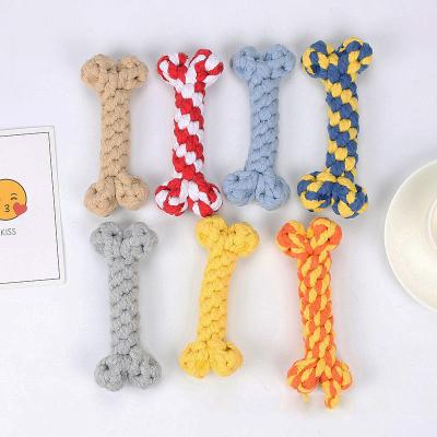 China Factory Direct Sales Viable Dog Toy Bone Cotton Rope Woven Multiple Colors Bite Resistant Rope Dog Chew Toy for sale