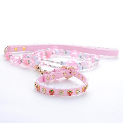 China Factory Direct Sales Viable Pet Collar Leash Dog Chain Teddy Lace Collar With Cute Strawberry Pearl Dog Collar for sale