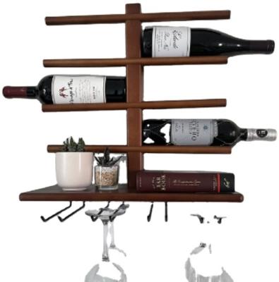 China (Other) Rustic Wooden Adjustable Wine Glass Floating Rack With Stemware Hanger for sale