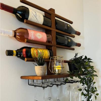 China Factory Industrial Cheaper Wine Rack (Other) Wall Mounted Adjustable With Shelf For 8 Wine Bottles And Glasses for sale