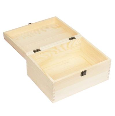 China China Amazon Extra Large Rectangle DIY Unfinished Wooden Box DIY Hot Selling Natural Craft Stash Box with Hinged Lid and Front Clasp for Art for sale