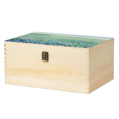 China China Wholesale Cheapest DIY Unfinished Rectangle Wooden Box Natural Extra Large Craft Stash Box With Hinged Lid And Front Clasp For Art for sale