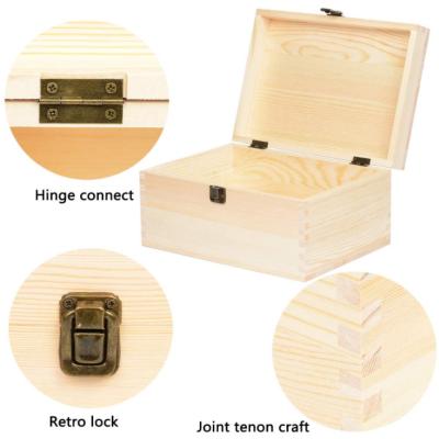 China China BNHH Extra Large Rectangle Wooden Box DIY Unfinished Natural Craft Stash Box with Hinged Lid and Front Clasp for Art for sale