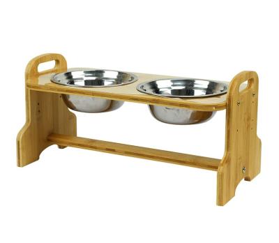 China Sustainable Custom High Quality Popular Product Serving Double Dish Wooden Custom Pet Bowl for sale