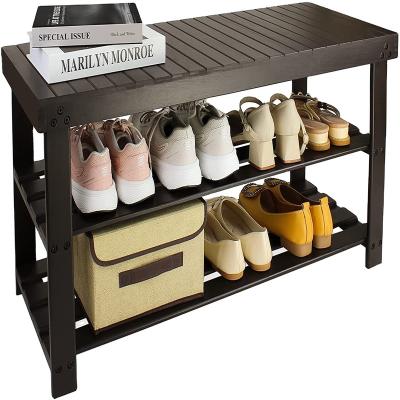 China Expandable Modern Bamboo Bench Wooden Shoe Rack 3 Tier Shoe Racks For Home for sale