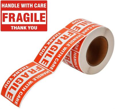 China Transport Rolled Label Red Fragile Stickers Carefully Lightly Place Packaging / Transport Warning Stickers for sale