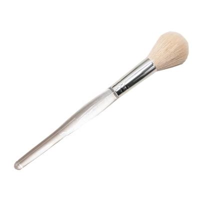 China Round Brush Customize Transparent Clear Long Handle White Goat Hair Makeup Brush For Blush Powder Foam Face Cleansing Wash for sale