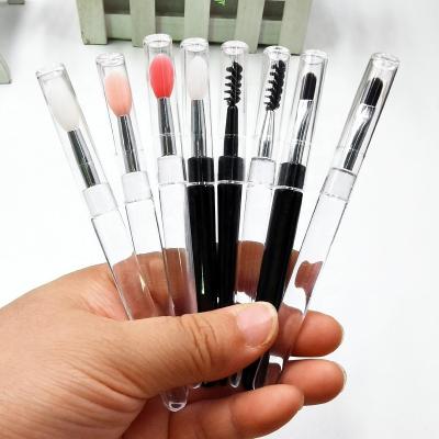 China Flat Brush Black Clear Handle With Cap Dustproof Makeup Tool Cosmetic Lip Sweep Mascara Lash Brow Brush Silicon Glitter Eyeshadow Brush for sale