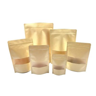 China Recyclable Stand Up Zipper Brown Kraft Paper Food Storage Resealable Ziplock Doypack Packaging Pouches Bag With Clear Window for sale