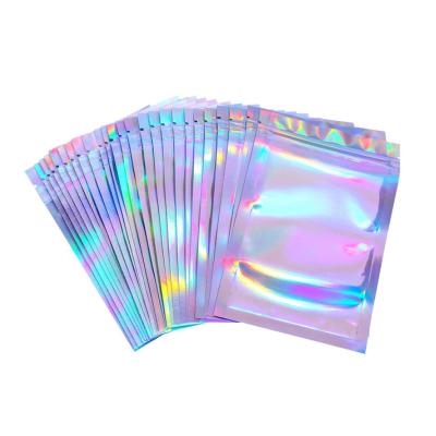 China Recyclable Zipper Front Food Storage Rainbow Mylar Flat Resealable Pouch Bags Holographic Laser Aluminum Foil Smell Proof Recyclable for sale