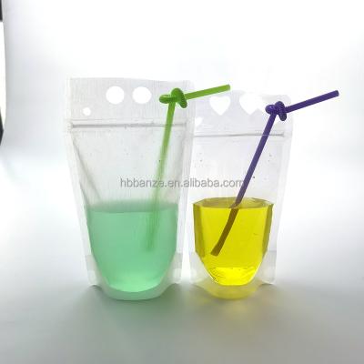 China Customized Reusable Clear Ziplock Beverage Disposable Liquid Drinking Bag With Plastic Straw for sale