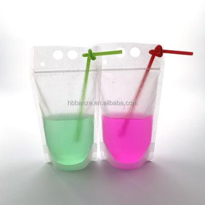 China Custom Clear Transparent Reusable And Disposable Plastic Disposable Stand Up Fruit Juice Packing Pouch Bag With Drinking Straw for sale