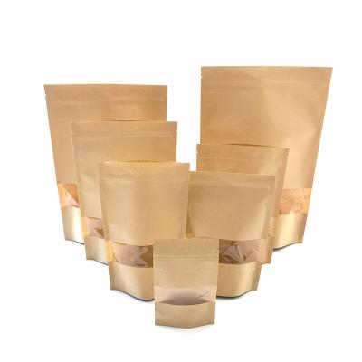 China Recyclable Food Grade Food Packaging Pouch Plastic Brown Kraft Resealable Paper Bag With Window for sale