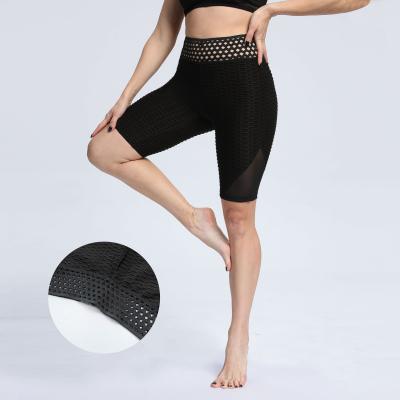 China Breathable High Waist Booty Push Up Bubble Mesh Patchwork Sport Short Pants Solid Color Gym Shorts For Women for sale