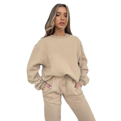 China 100% Breathable Sheer Polyester Sporty Wear Plain Hoodie Women's Upper Pant Sweated Casual Long Sleeve Both Pieces Sweated Sets for sale