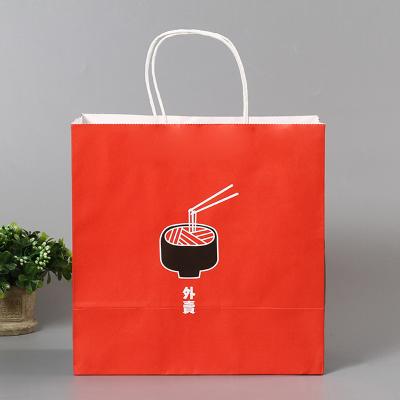 China Custom Recyclable Restaurant Food Delivery Take Out Packaging Design Your Own Logo Flat Handle Takeaway Carry Paper Bags for sale