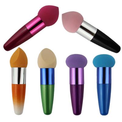 China Easy Colored Cosmetic Sponge Puff With Long Stick Handle Powder Puff for sale