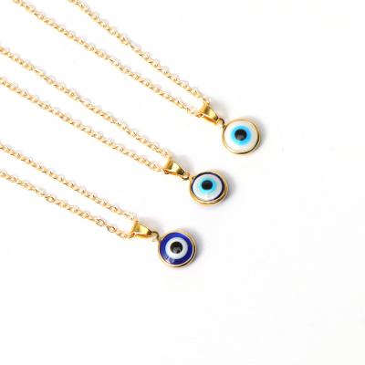 China Eco-Friendly 18k Gold Thin O-Chain Stainless Steel Enamel Around Blue Evil Eyes Pendant Necklace For Women for sale