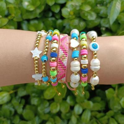 China Fashion BOHEMIA Rice Beads Miyuki Star Pentagon Devil's Eye Love Pottery Soft Bead Bracelet Boho Bracelet Set Shell for sale