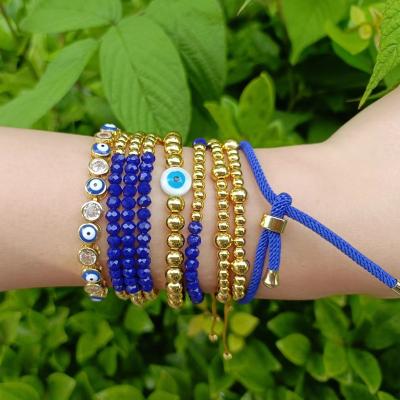 China FASHIONABLE Wholesale 18K Gold Plated Handmade Zircon Copper Beads Multilayer Beaded Devil's Eye Adjustable Bracelet for sale