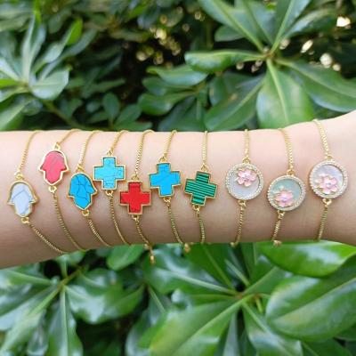 China FASHIONABLE Multicolor Shell Palm Cross Flower Pullable Bracelet Europe and America Hot Selling Turquoise Palm Cross Bracelet for sale