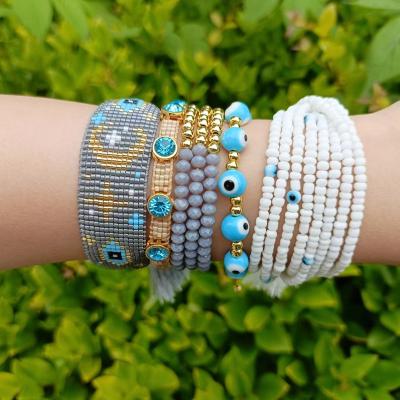 China BOHEMIA Boho Miyuki Rice Bead Bracelet Set Devil's Eye Moon Zircon Star Beaded Bracelet for sale