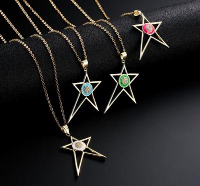 China New high-grade five-pointed multi-color copper necklace variety star zircon decoration jewelry daily fashion TRENDY wholesale for sale