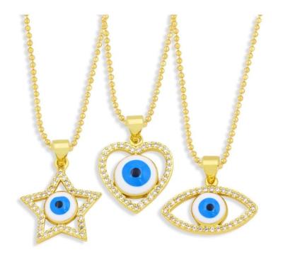 China Trendy Diamond Star Pentagon Demon Eye Necklace Manufacturer Hot Selling Eye Necklace Jewelry Heart Shaped Women for sale