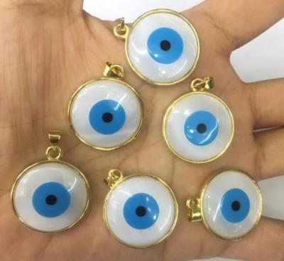 China New Fashionable Shell Blue Eyes Inlaid Copper Gold Plated Color Preserving Demon Eyes Finished Pendant With Jewelry Chain Female for sale