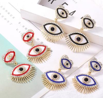 China FASHIONABLE new unique design exaggerated big eyes diamond flashing earrings design meaning female devil's eye earrings temperament earrings for sale