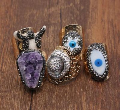 China Wholesale New Trendy Natural Stone Adjustable Head Eye Ring Bull Waist Anillo Alloy Natural Stone Jewelry For Women for sale