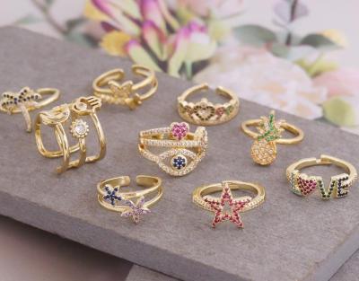 China New Moon TRENDY Palm LOVE Ring Female Personality Trend 18K Gold Ring Devil's Eye Fruit Pineapple Ring Jewelry for sale