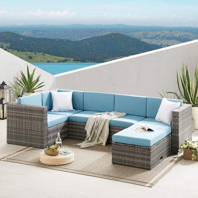 China Modern Outdoor Poly Rattan Wicker Garden Furniture Set 7PCS Outdoor Garden Sofa Furniture Rattan Garden Set for sale