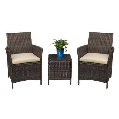 China Modern All Weather 3 Pieces Garden Furniture Set Wholesale Wicker Bistro Chair Patio Furniture And Sofa Hotel Outdoor Rattan Furniture for sale