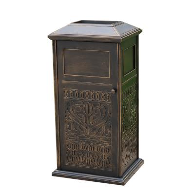 China Modern Outdoor Patio Furniture Recycle Waste Bins Cast Aluminum Metal Trash Can With Ashtray for sale