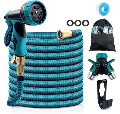 China 25ft Adjustable Expandable Garden Hose With 10 Function Spray Nozzle Water Hose Leakproof Design With Solid Brass Connectors for sale