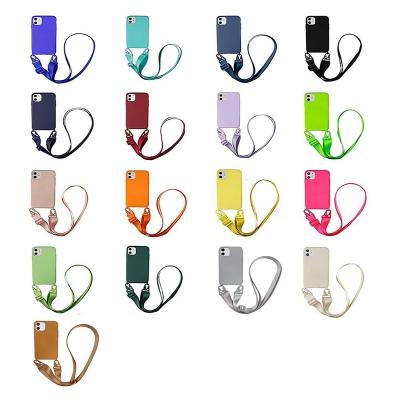 China Shockproof Multi - Colors Rope Detachable Lanyard Silicone Crossbody Mobile Phone Case With Necklace For iPhone 14 13 12 Pro Max for sale