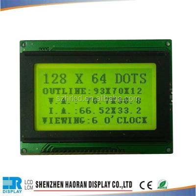 China 128x64 Graphic Yellow Green LCD Module Monochrome Screen 93.0x70.0x12.0 for sale